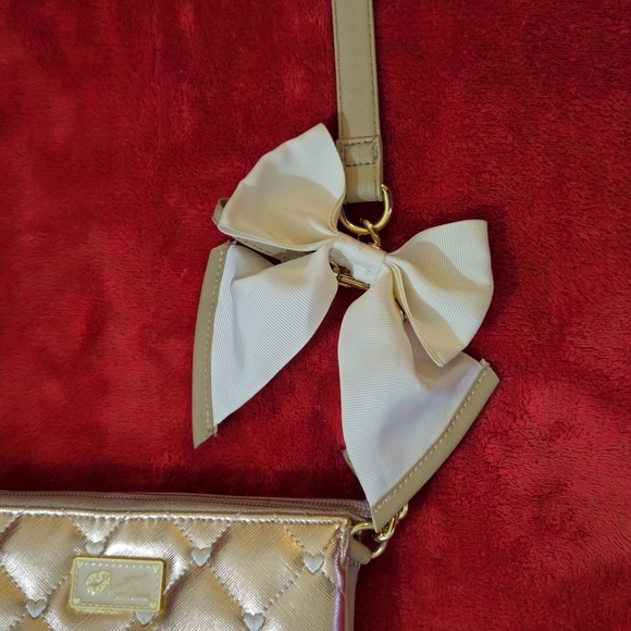 Luv Betsey by Betsey Johnson Gold Quilted Crossbody Bag with Bow Accent - Picture 5 of 11